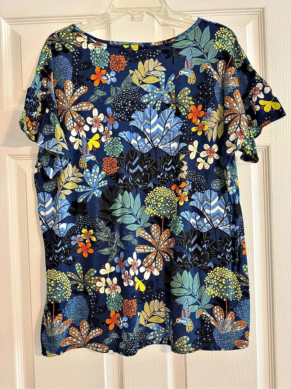 LOFT Floral Short Sleeve Top Blue & Green XL Like New